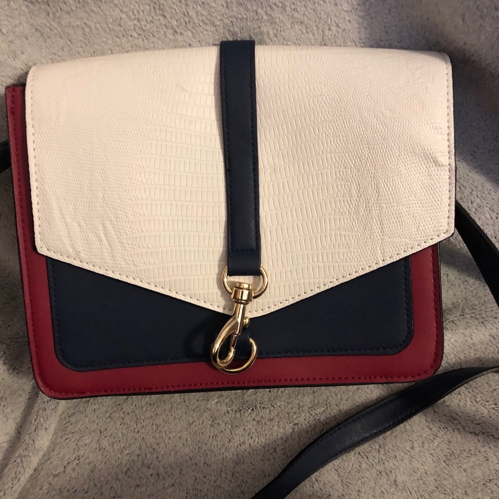 Red, white and navy shoulder purse